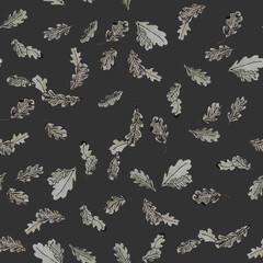 Watercolor seamless pattern: oak leaves  on a dark grey background
