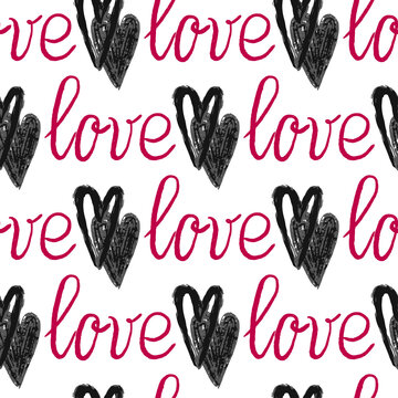 Fototapeta Stylish graphic seamless pattern with hearts and the inscriptions love