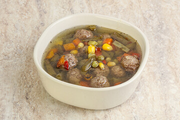 Tasty dietary soup with meatballs