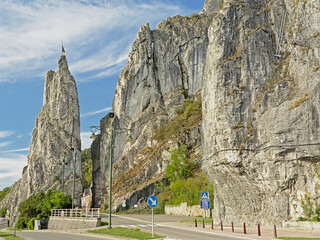 Famous Bayard limestone rock formation in Dinant,  Wallonia, Belgium 