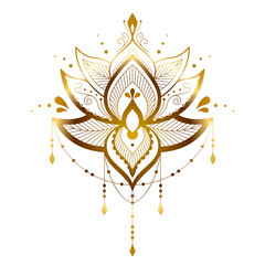 Lotus flower symmetrical illustration. Golden gradient lotus on white background