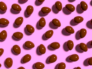 Easter eggs chocolate on pink femininity background, 3d illustration, 3d rendering.
