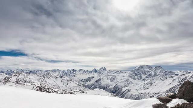 View from the mount Elbrus, the northern Caucasus mountains, Russia, time-lapse video