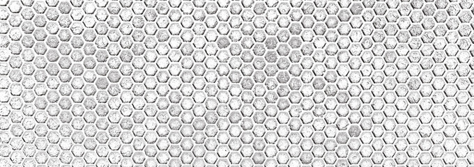 Abstract white hexagon background banner. Black metal background. Geometric texture