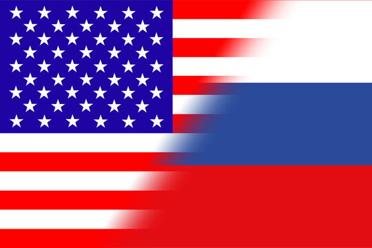 United States of America (USA) and Russia. USA flag and Russia flag. Concept of war of countries, political and economic relations. Horizontal design. Abstract design. Illustration. USA RUSSIA MISSILE