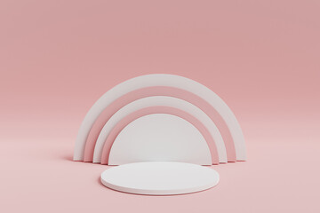 Podium for product presentation. 3d rendering of showroom, exhibition room. blue background, 3d render, 3d illustration