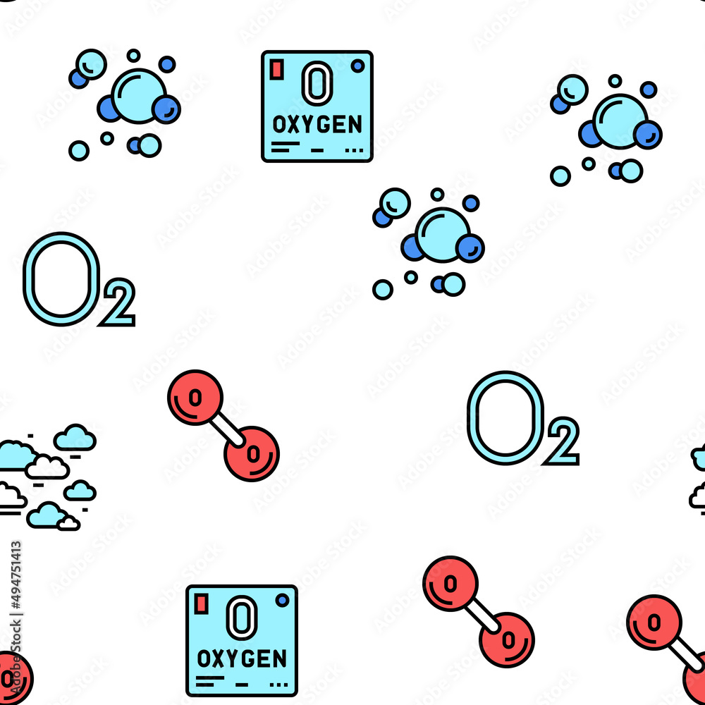 Poster oxygen o2 chemical vector seamless pattern thin line illustration