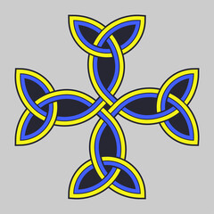 Celtic cross. Isolated vector, in yellow-blue colors. On a light background.