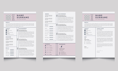 Naklejka na ściany i meble Minimalist Resume and Cover Letter Layout with Amour Color Resume Template 