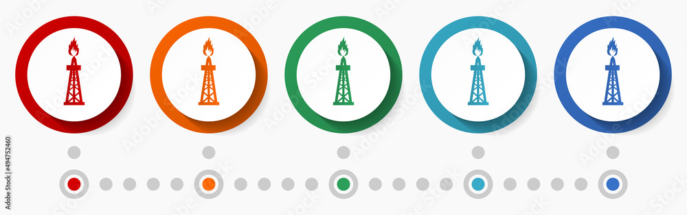 Aufkleber Gas and oil concept vector icon set, flat design colorful buttons, infographic template in 5 color options