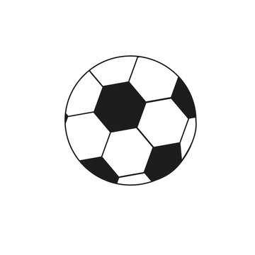 Black and white soccer ball on a white background, illustration on the theme of sports, ball games, football, sports goods.
