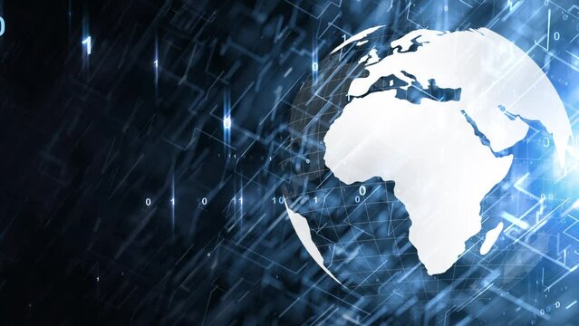 Digital earth globe with digital binary data animation.