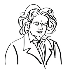 Ludwig van Beethoven, vector portrait. Black and white illustrations of famous German Composer. Master. Classic music, opera. Sketch. Print Design