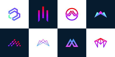 Letter M technology Logo collection. Vector Abstract geometric M templates shapes for monogram, 