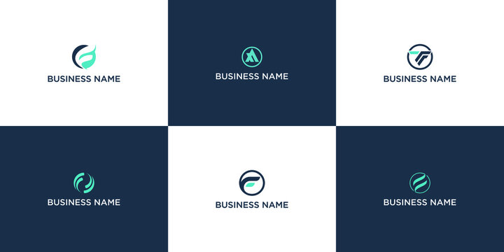 Set of abstract initial letter f with circle concept logo template icons for business of connection 