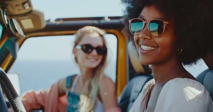 Road trip lifestyle, Best friends relaxing and enjoying life on amazing summer road trip