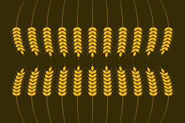 Vector illustration with golden wheat ears for textiles or other industrial uses, on dark background