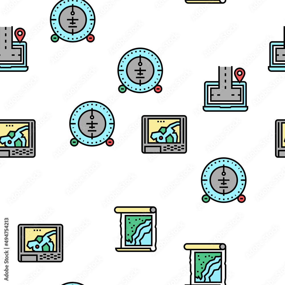 Poster map location system vector seamless pattern thin line illustration