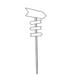 Hand draw black vector illustration of a wooden billboard with arrows isolated on a white background