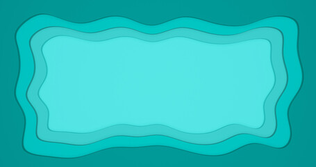 Bluish-green paper cut sea wave frame background. 3d rendering.