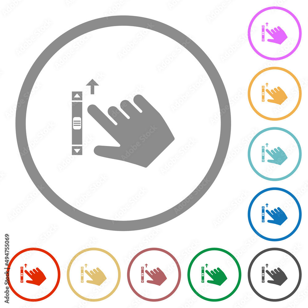 Poster right handed scroll up gesture flat icons with outlines