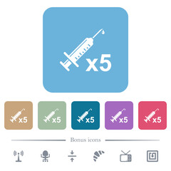 Fifth vaccine dose flat icons on color rounded square backgrounds