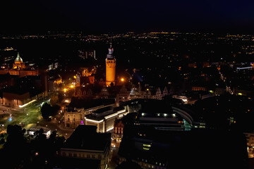 Fototapeta na wymiar Panorama Leipzig ( Saxony, Germany) at night. Horizontal image.