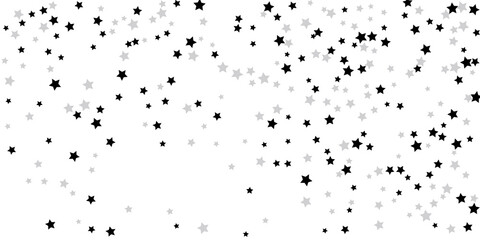 Silver star confetti. Falling stars on a white background. Illustration of flying shining stars. Decorative element.