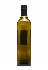 Olive oil in glass bottle isolated on white
