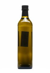 Olive oil in glass bottle isolated on white