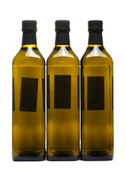 Olive oil in glass bottle isolated on white