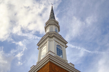 Church spire pointing into the skies.