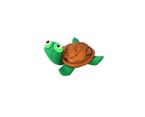 turtle made of plasticine on white background