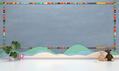 empty classroom for kindergarten with wall space, 3d rendering 