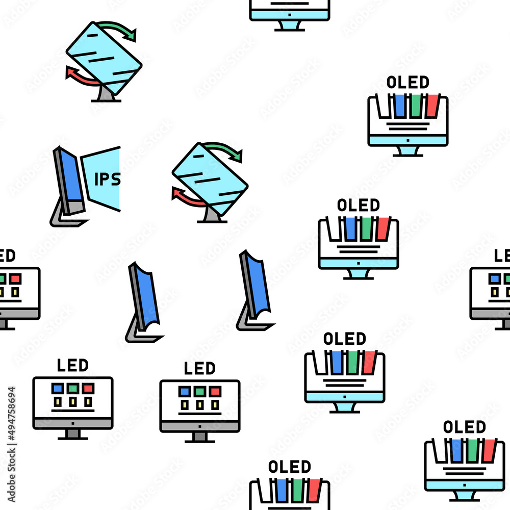 Poster computer pc monitor vector seamless pattern thin line illustration