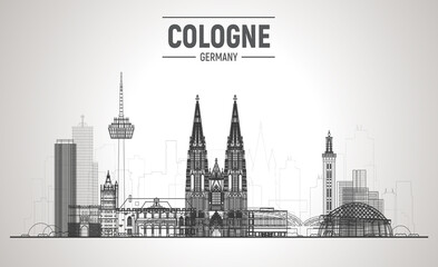 Cologne ( Germany ) city silhouette skyline with panorama on white background. Vector Illustration. Business travel and tourism concept with old buildings. Image for presentation, banner, web site.