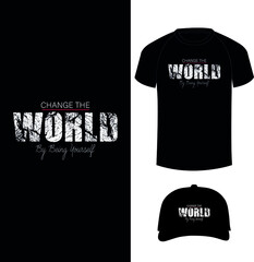 Typography abstract T-shirt design with T-shirt and cap mockup
