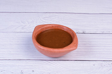 Mix of exotic and colorful sauces, spicy tropical flavors of the Colombian Pacific