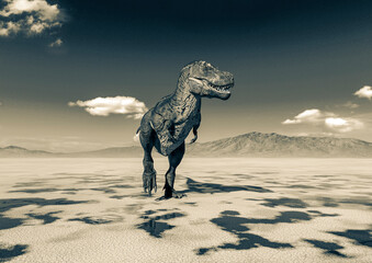 tyrannosaurus rex walking alone on desert