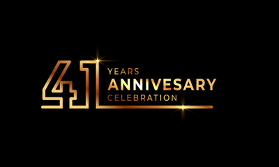 41 Year Anniversary Celebration Logotype with Golden Colored Font Numbers Made of One Connected Line for Celebration Event, Wedding, Greeting card, and Invitation Isolated on Dark Background
