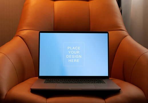 Laptop Mockup Template at Home or Hotel Interior