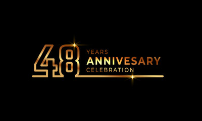 48 Year Anniversary Celebration Logotype with Golden Colored Font Numbers Made of One Connected Line for Celebration Event, Wedding, Greeting card, and Invitation Isolated on Dark Background
