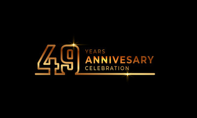 49 Year Anniversary Celebration Logotype with Golden Colored Font Numbers Made of One Connected Line for Celebration Event, Wedding, Greeting card, and Invitation Isolated on Dark Background