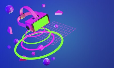 metaverse vr simulation gaming cyberpunk style, digital robot, 3d illustration rendering, virtual reality