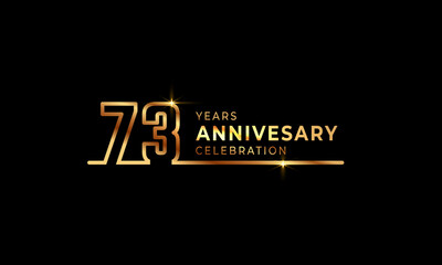 73 Year Anniversary Celebration Logotype with Golden Colored Font Numbers Made of One Connected Line for Celebration Event, Wedding, Greeting card, and Invitation Isolated on Dark Background