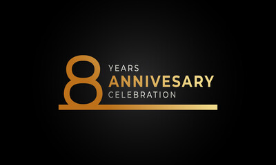 8 Year Anniversary Celebration Logotype with Single Line Golden and Silver Color for Celebration Event, Wedding, Greeting card, and Invitation Isolated on Black Background