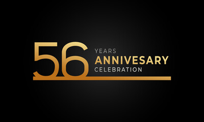 56 Year Anniversary Celebration Logotype with Single Line Golden and Silver Color for Celebration Event, Wedding, Greeting card, and Invitation Isolated on Black Background