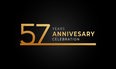 57 Year Anniversary Celebration Logotype with Single Line Golden and Silver Color for Celebration Event, Wedding, Greeting card, and Invitation Isolated on Black Background