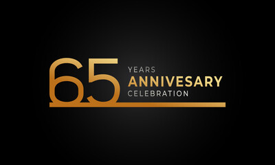 65 Year Anniversary Celebration Logotype with Single Line Golden and Silver Color for Celebration Event, Wedding, Greeting card, and Invitation Isolated on Black Background