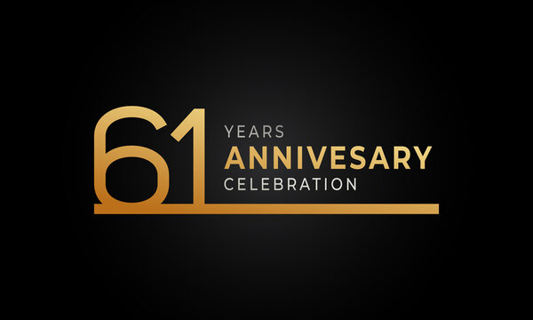 61 Year Anniversary Celebration Logotype with Single Line Golden and Silver Color for Celebration Event, Wedding, Greeting card, and Invitation Isolated on Black Background